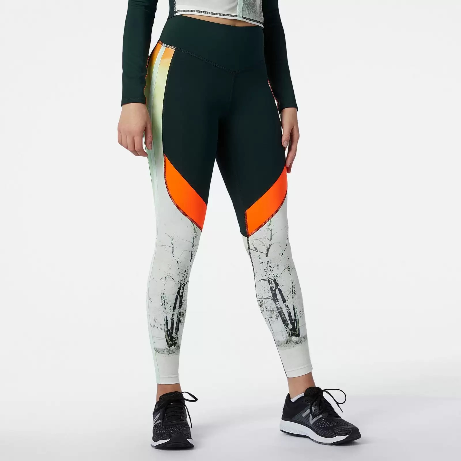 Леггинсы женские New Balance Achiever Elemental Printed Tight зеленые S