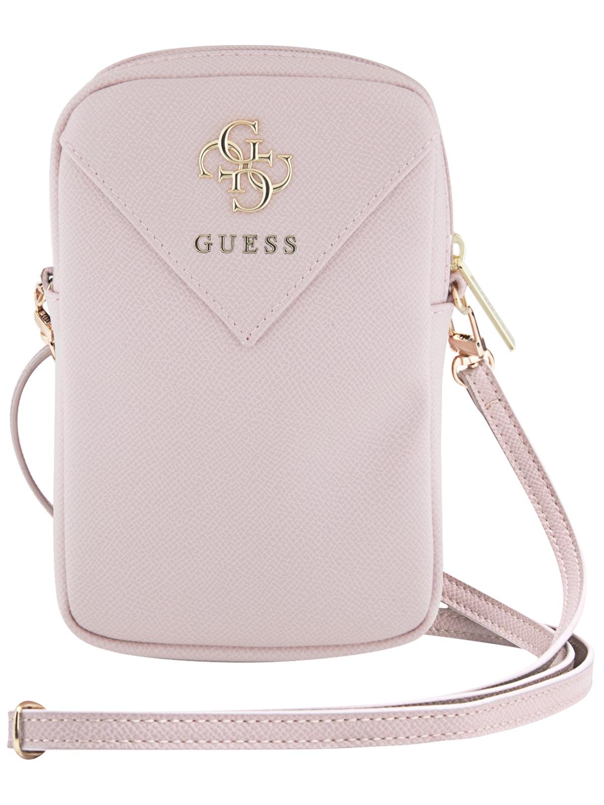 

Сумка для смартфона Guess Wallet Zipper Pouch PU Graind leather 4G metal logo Pink, Розовый, PU Graind Leather