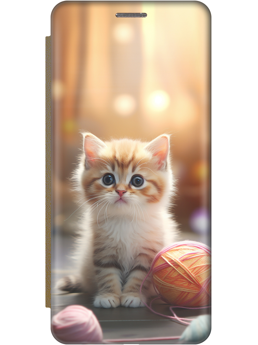 

Чехол-книжка на Realme 10 4G c принтом "Котенок и нити" золотой, Белый;желтый;розовый, 20010192