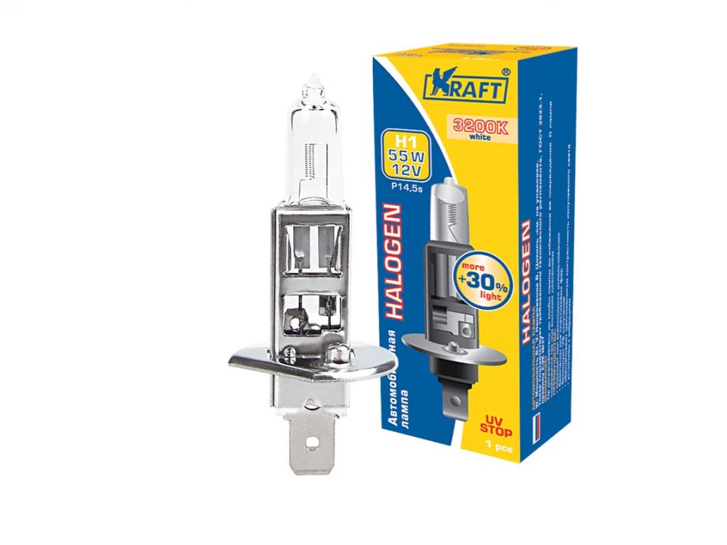 Лампа галогенная H1 12V 55W KRAFT (+30% света) KT 700065