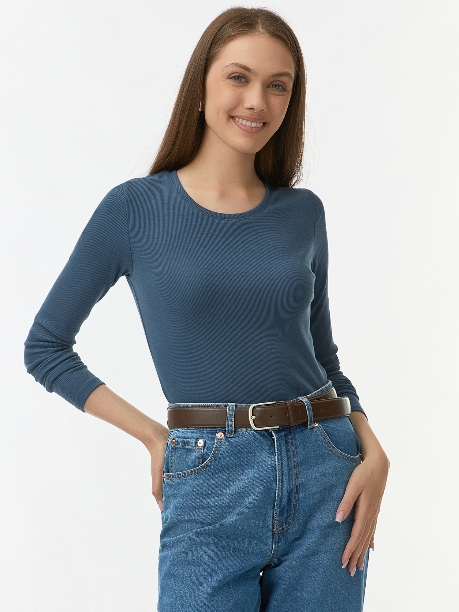 

Лонгслив женский oodji 14211022 синий 2XL, 14211022