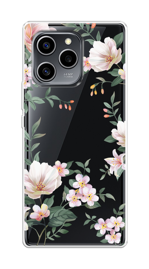 

Чехол на Honor 60 SE "Beautiful white flowers", Бежевый;зеленый, 6108050-1