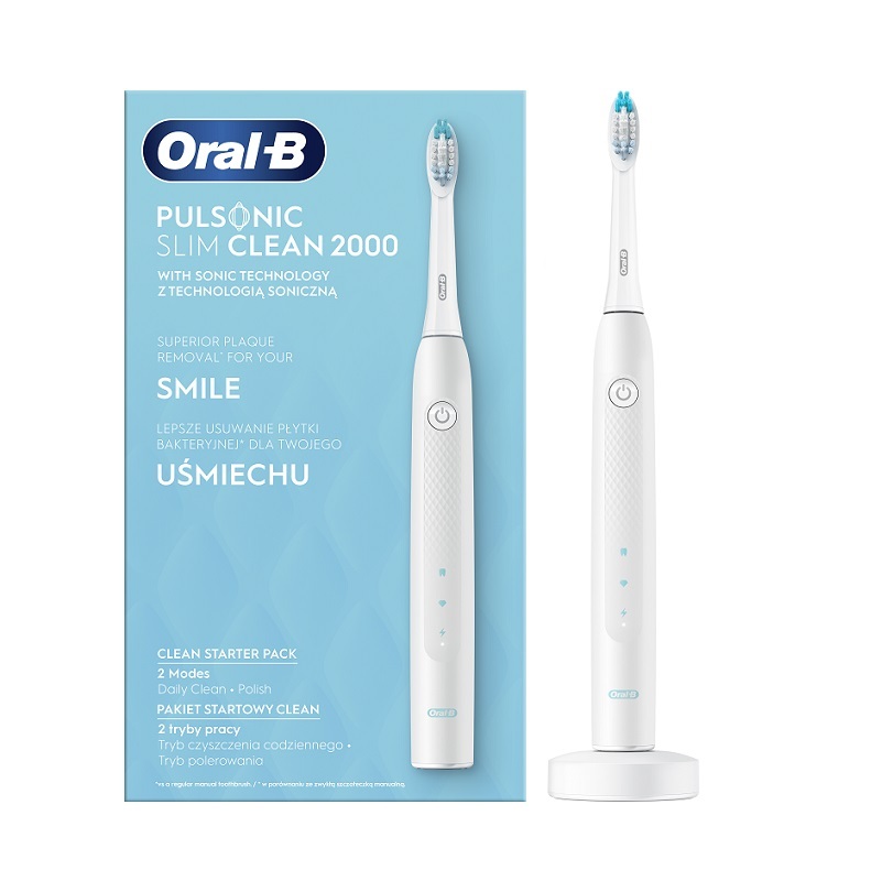 Электрическая зубная щетка Oral-B Pulsonic Slim Clean 2000 белая электрическая зубная щетка oral b precision clean pro battery черная
