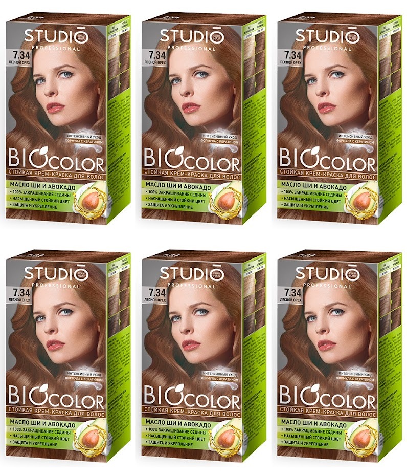 Крем-краска для волос Studio Professional Essem Hair Biocolor Лесной орех 7.34 6 шт