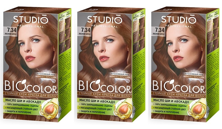 Крем-краска для волос Studio Professional Essem Hair Biocolor Лесной орех 7.34 3 шт