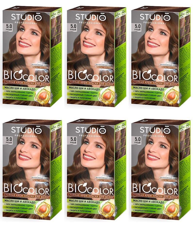 Крем-краска для волос Studio Professional Essem Hair biocolor стойкая 5.0 русый 6шт