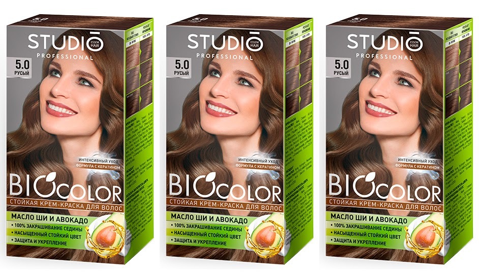 Крем-краска для волос Studio Professional Essem Hair biocolor стойкая 5.0 русый 3шт