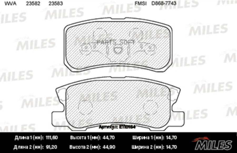 

Колодки Торм. Peugeot 4007/Mitsubishi Pajero Iii/Outlander 06> Зад. Semimetallic Miles E11