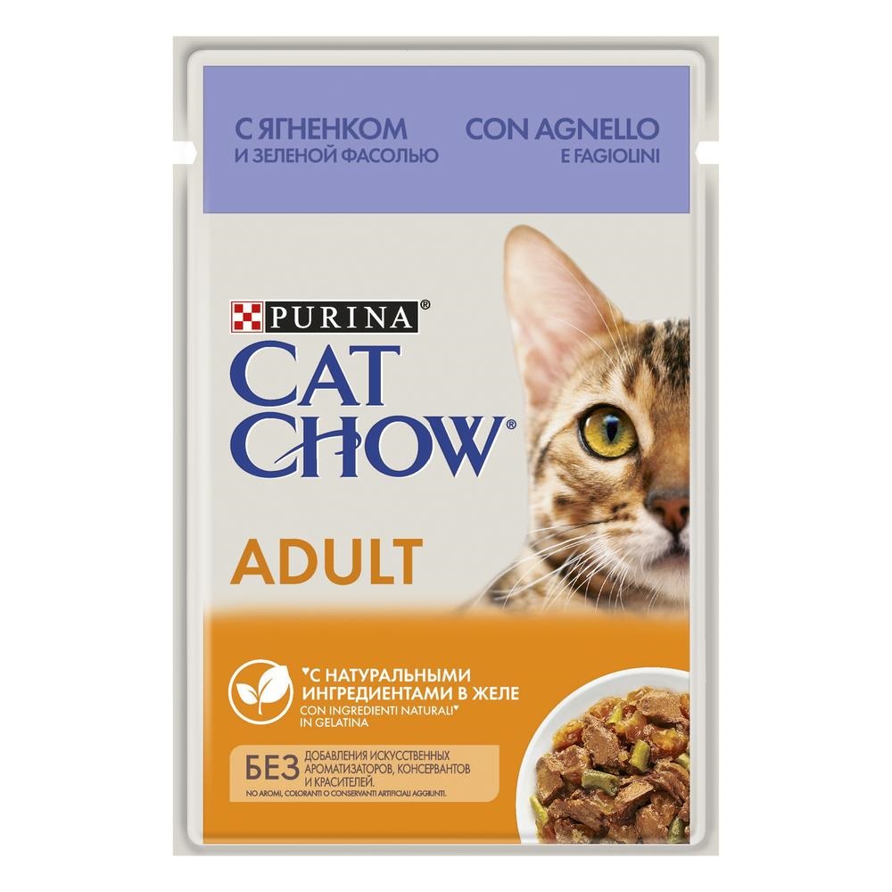 фото Влажный корм для кошек cat chow adult, с ягненком и зеленой фасолью в желе, 24шт по 85г