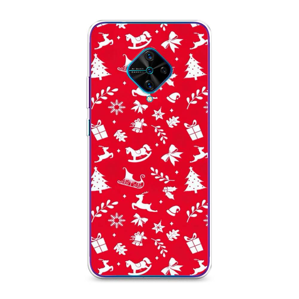 

Чехол для Vivo Y9s "Красный новогодний фон", Красный;белый, 262450-5