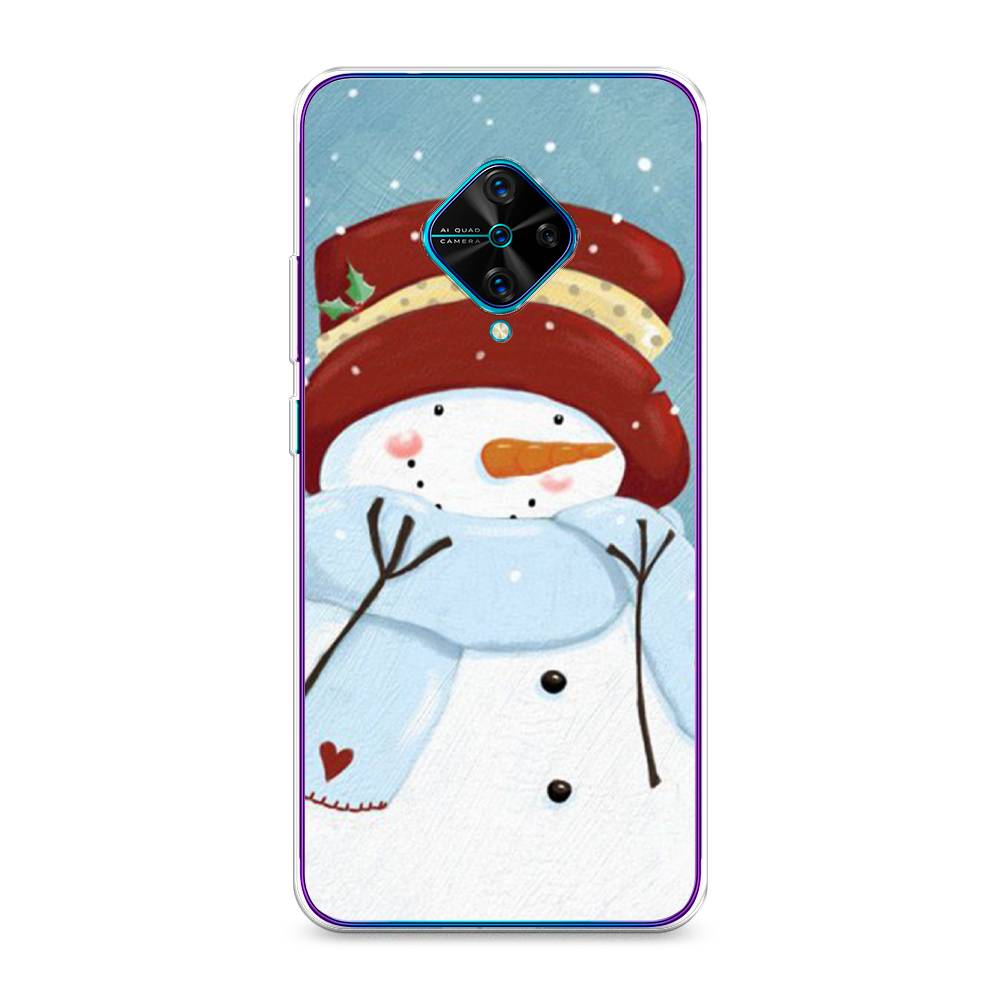 

Чехол для Vivo Y9s "Застенчивый снеговик", Голубой;белый;красный, 262450-5
