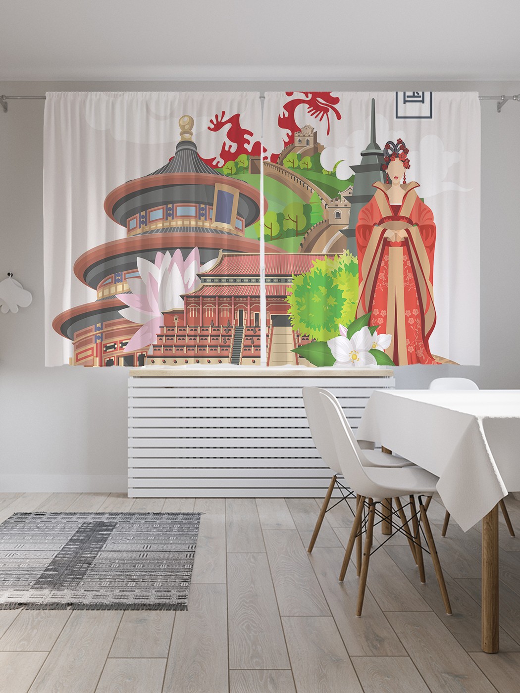 фото Классические шторы joyarty "путешествие в китай", серия oxford delux, 2 полотна 145x180 см