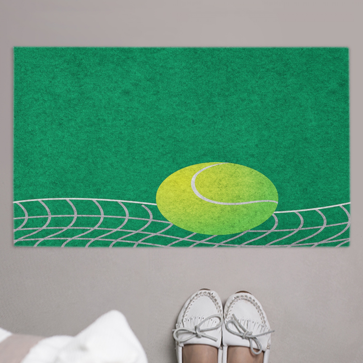 фото Придверный коврик joyarty "теннисный мяч" резиновая основа 75x45 см