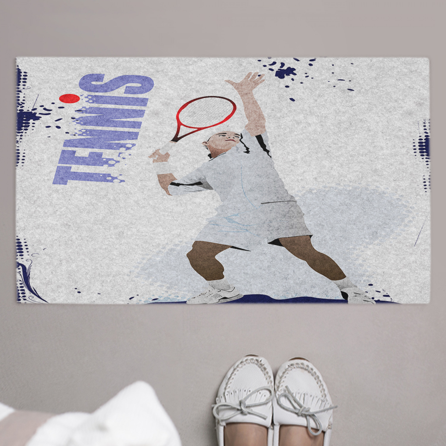 фото Придверный коврик joyarty "спортивный теннисист" резиновая основа 75x45 см