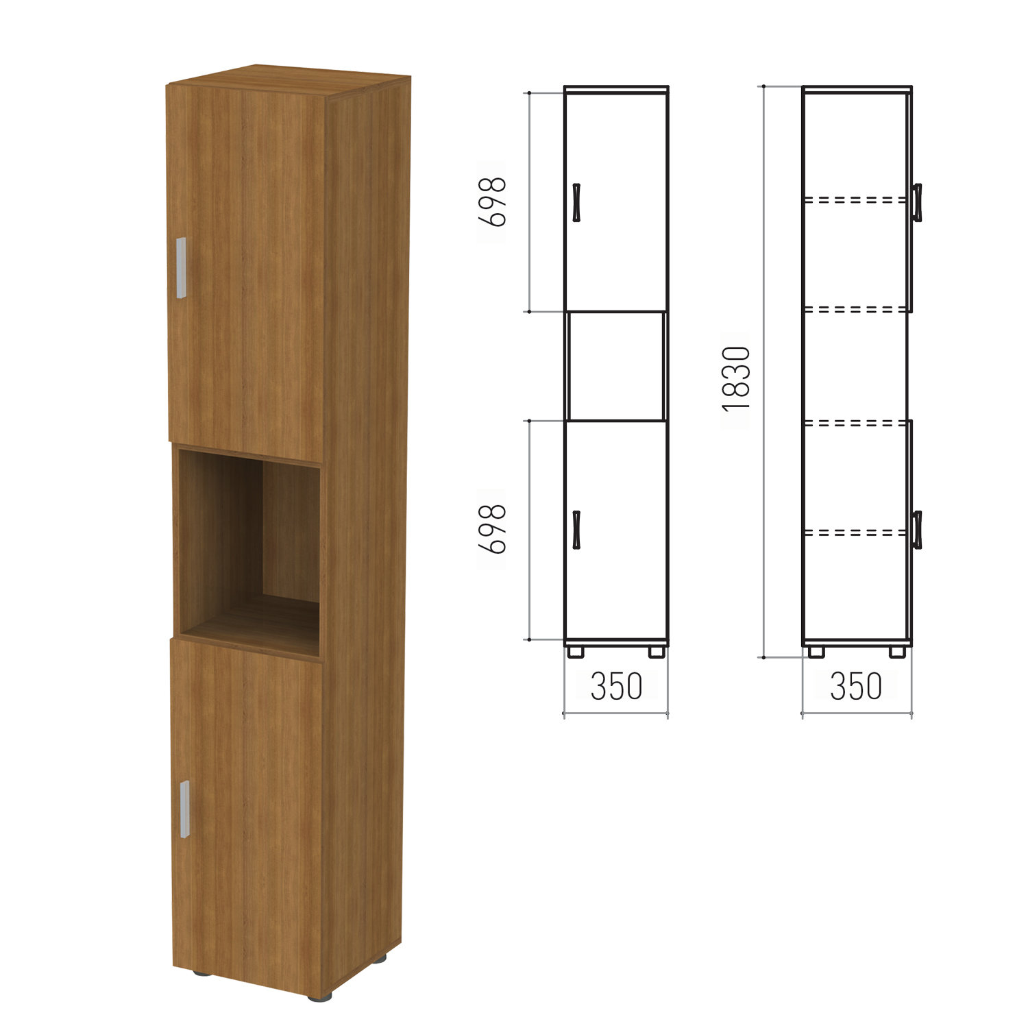 фото Канц шкаф полузакрытый "канц", 350х350х1830 мм, цвет орех пирамидальный (комплект)