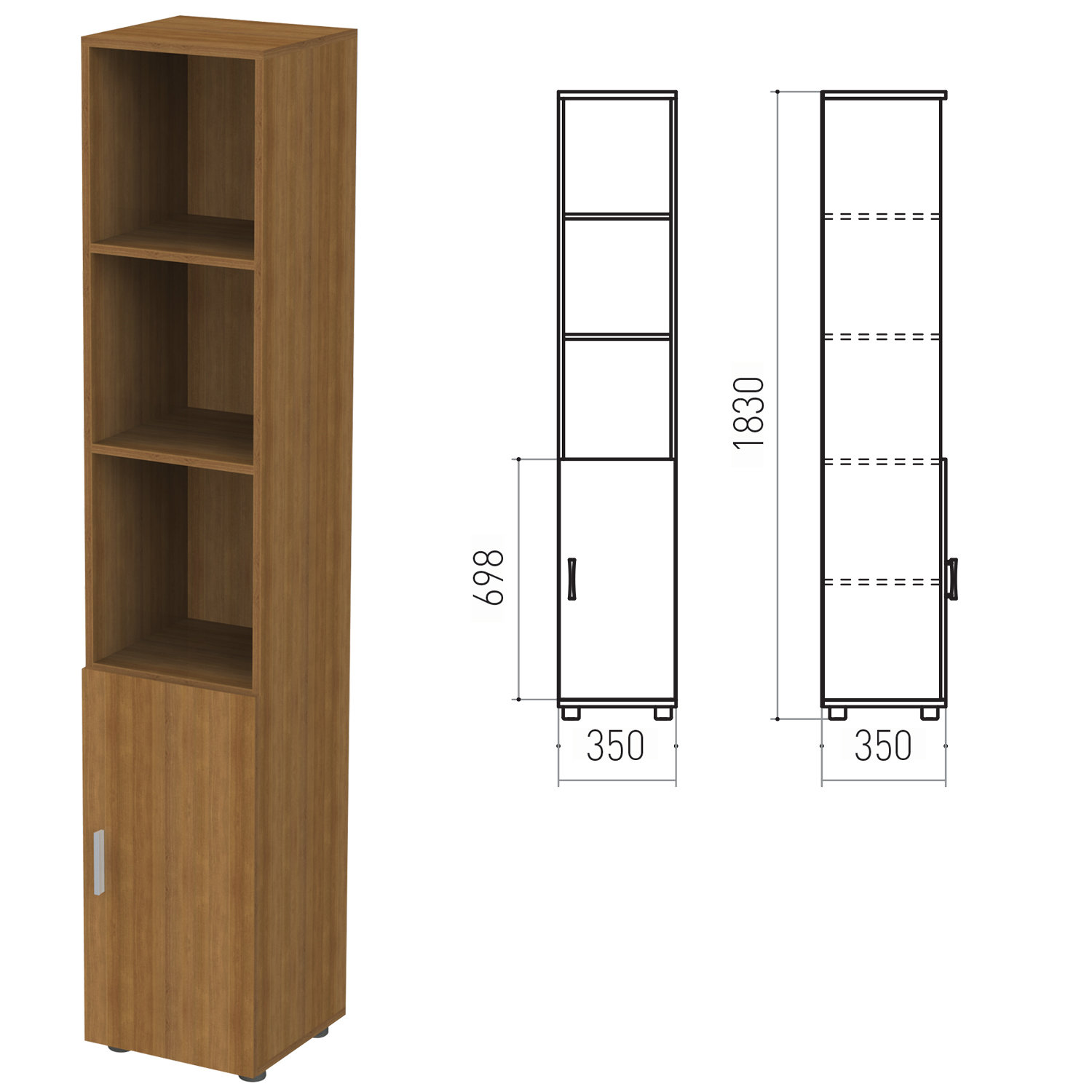 фото Канц шкаф полузакрытый "канц", 350х350х1830 мм, цвет орех пирамидальный (комплект)