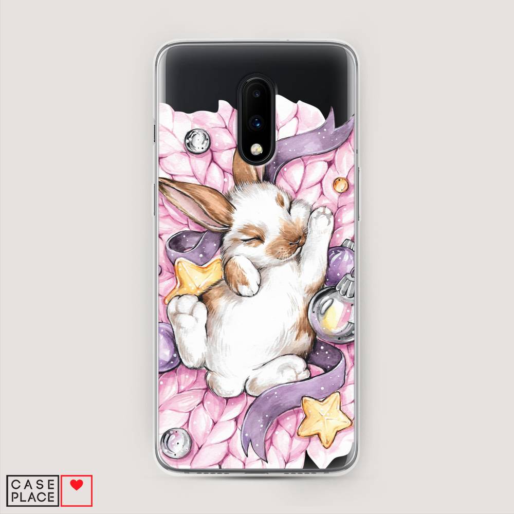 

Чехол на OnePlus 7 "Кролик спит", Розовый;белый, 150750-5