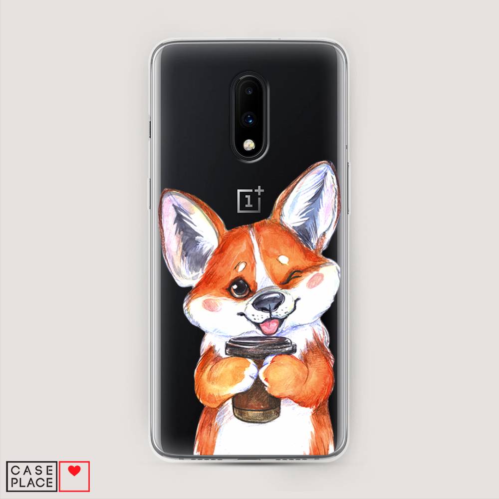 

Чехол на OnePlus 7 "Корги с кофе", Оранжевый;белый, 150750-4