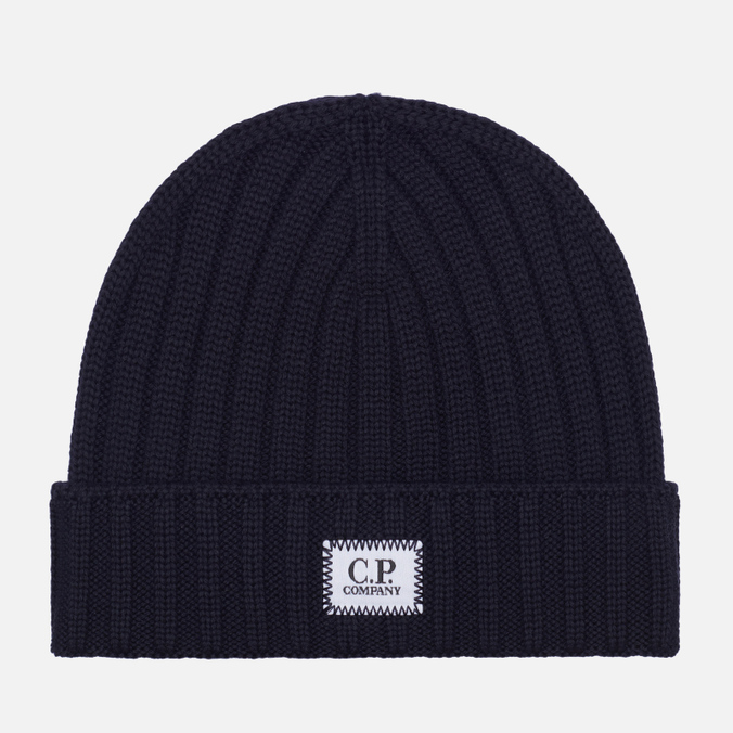 

Шапка бини унисекс C.P. Company Extra Fine Merino Wool Logo Beanie, синий, Extra Fine Merino Wool Logo Beanie