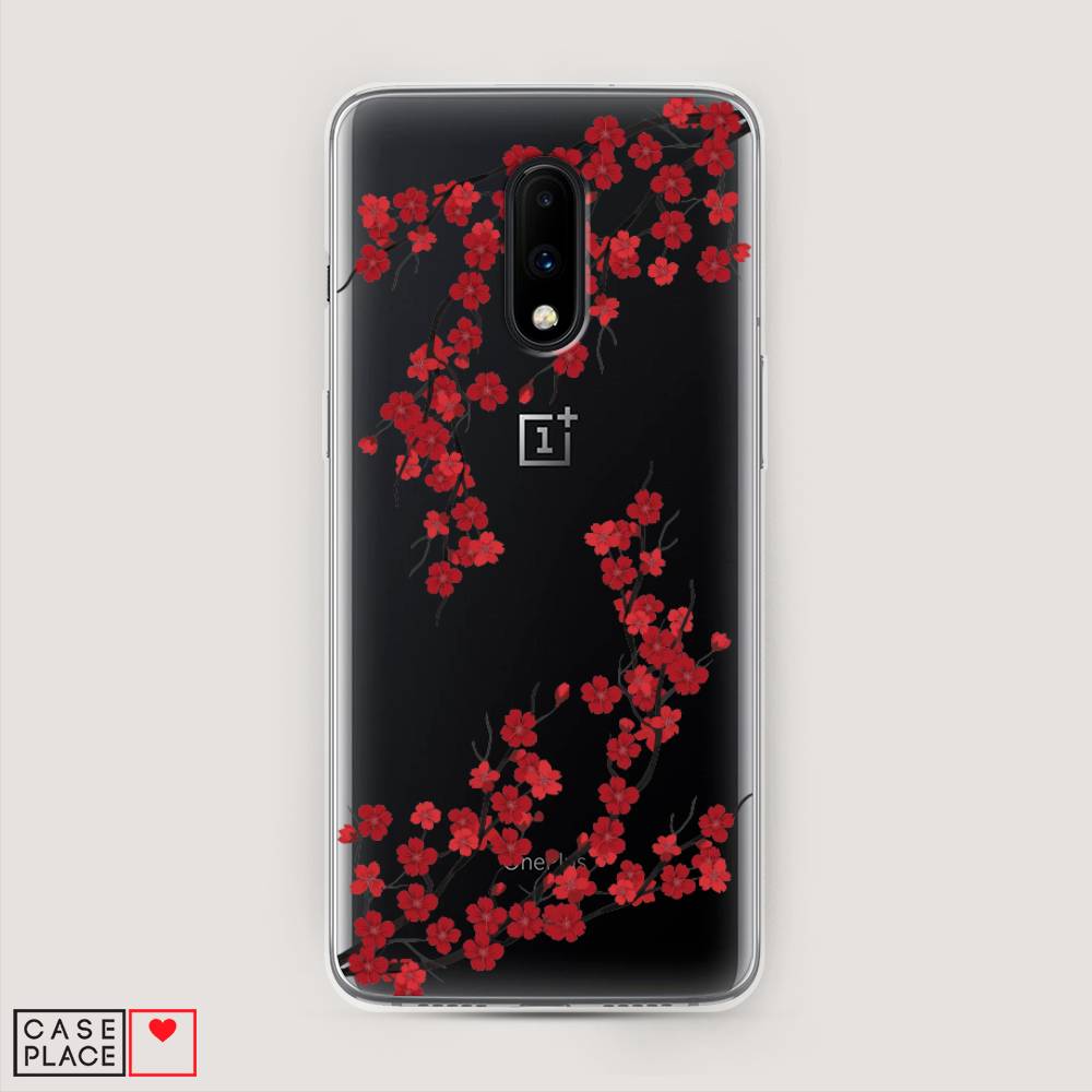 

Чехол на OnePlus 7 "Красная сакура", Красный;черный, 150750-2