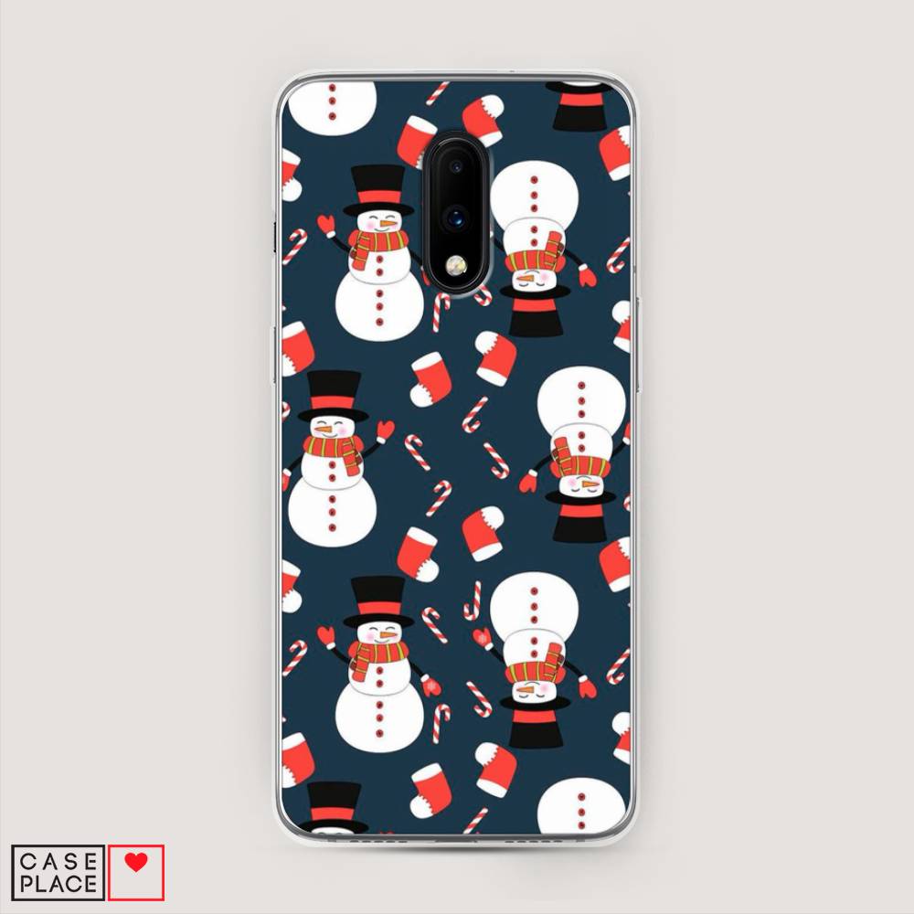 

Чехол на OnePlus 7 "Синие снеговики", Синий;белый;красный, 150750-5