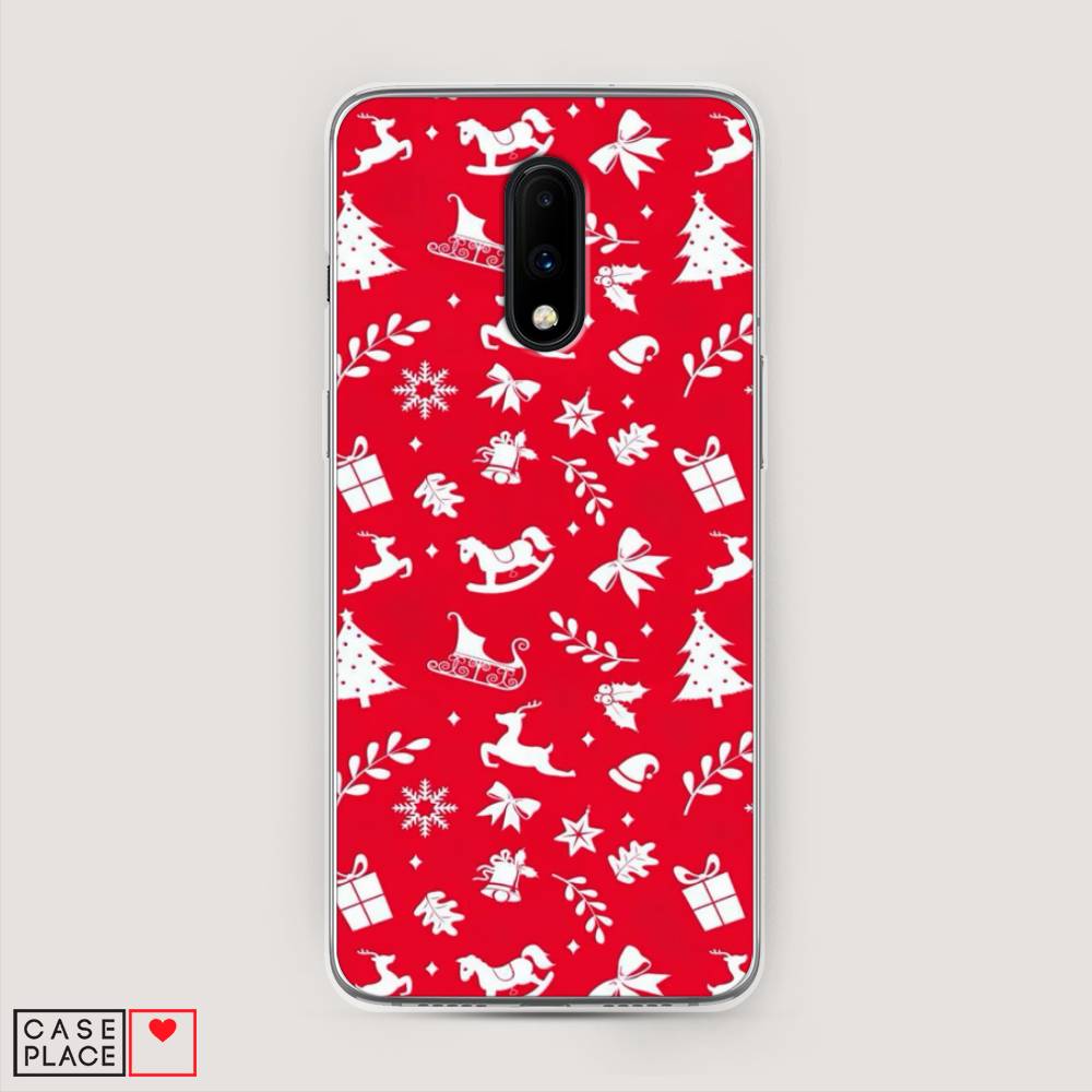 

Чехол на OnePlus 7 "Красный новогодний фон", Красный;белый, 150750-5