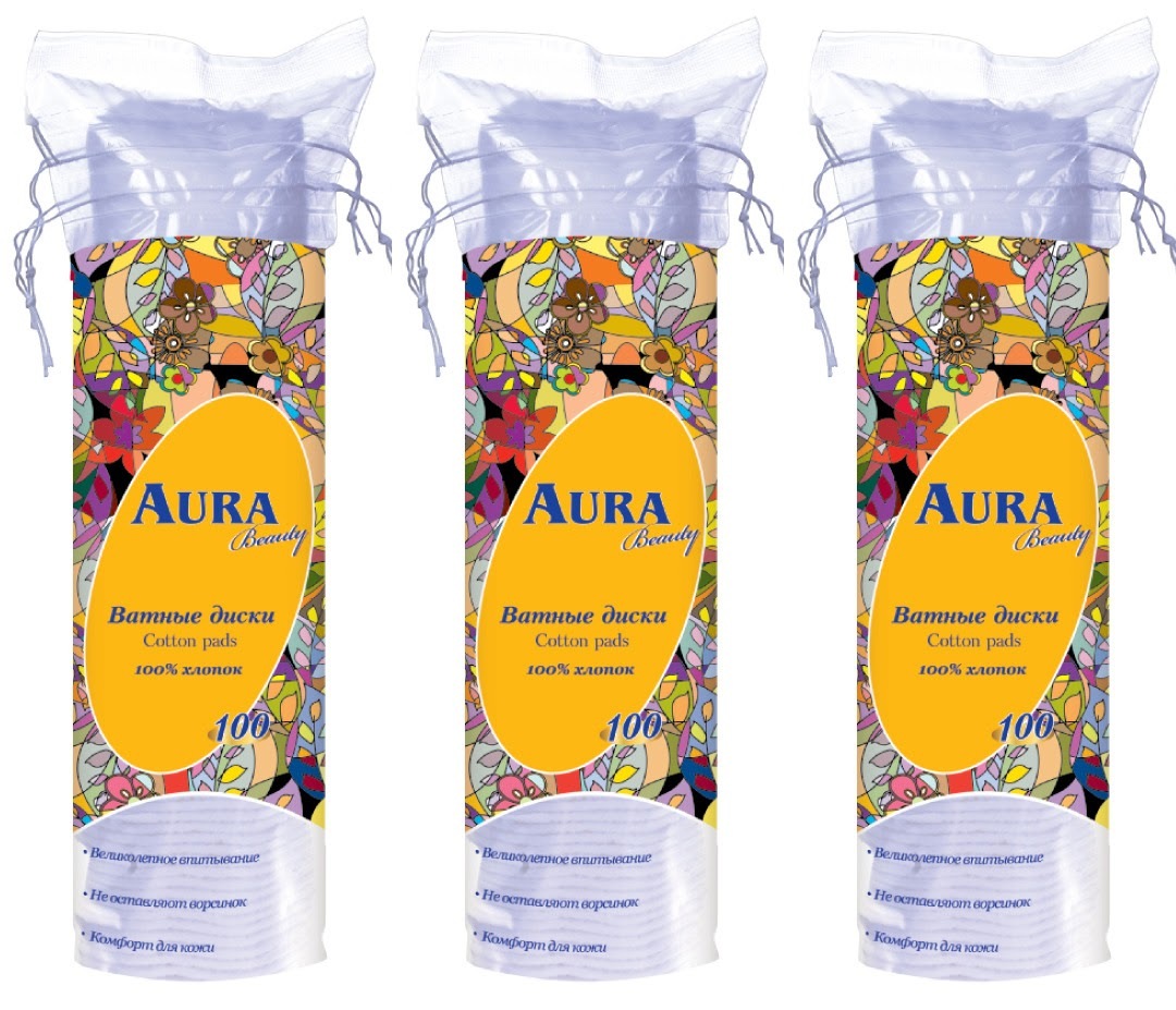 Ватные диски Aura Beauty Cotton Pads 100шт, 3 уп ватные диски 100 шт aura 4314 03469