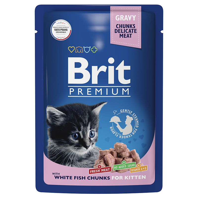 

Влажный корм для котят Brit Premium, белая рыба в соусе, 85 г, Premium