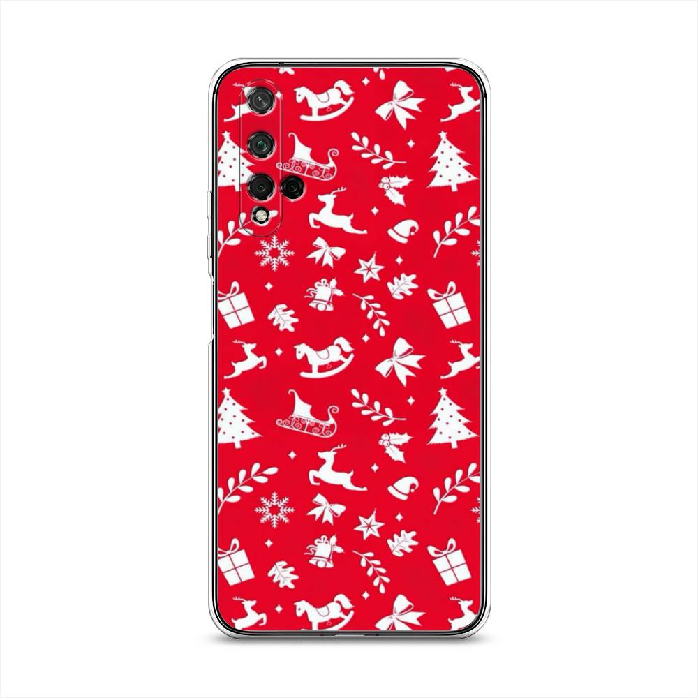 

Чехол для Honor 20/Huawei Nova 5T "Красный новогодний фон", Красный;белый, 69550-5