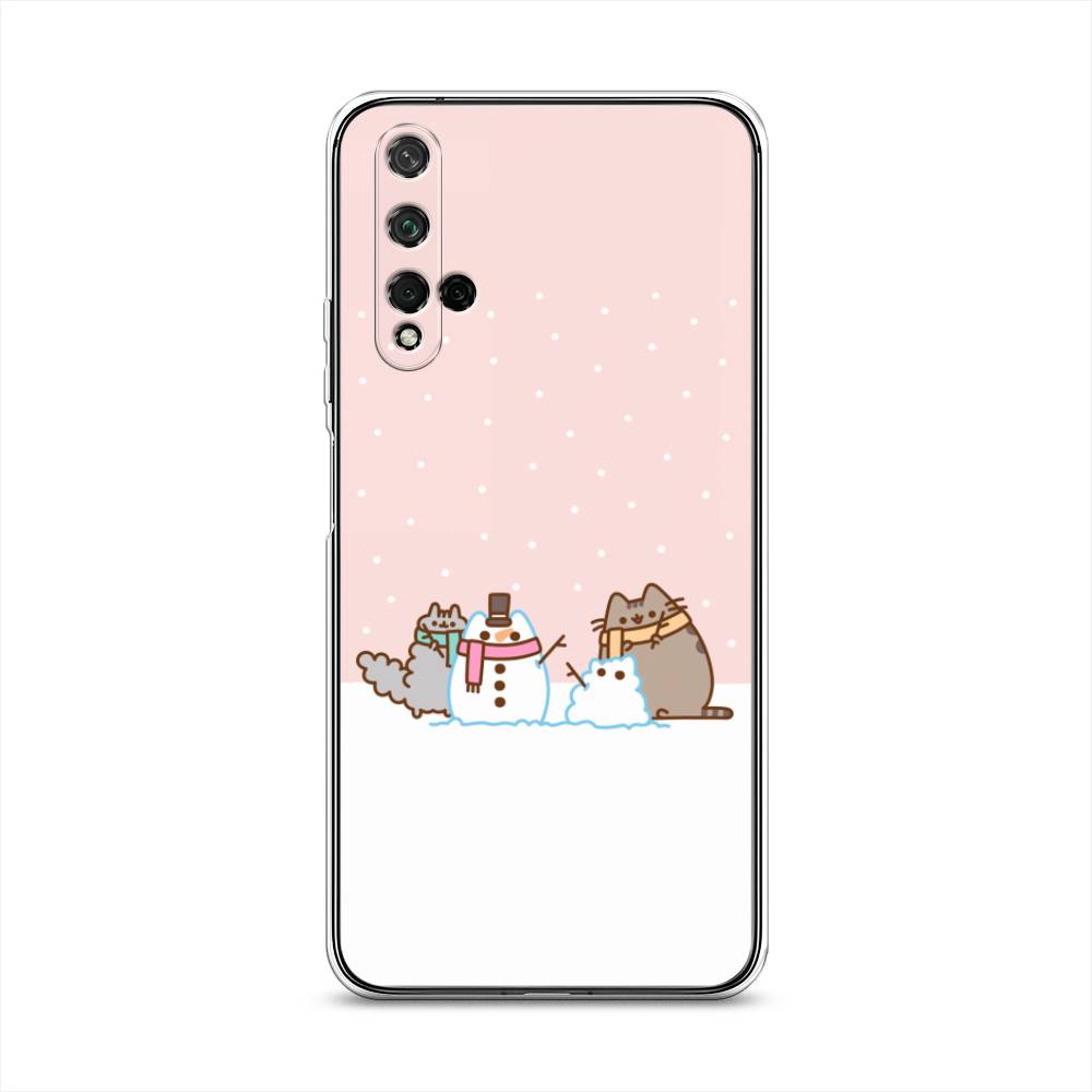

Чехол для Honor 20/Huawei Nova 5T "Котики в снегу", Розовый;белый;серый, 69550-5
