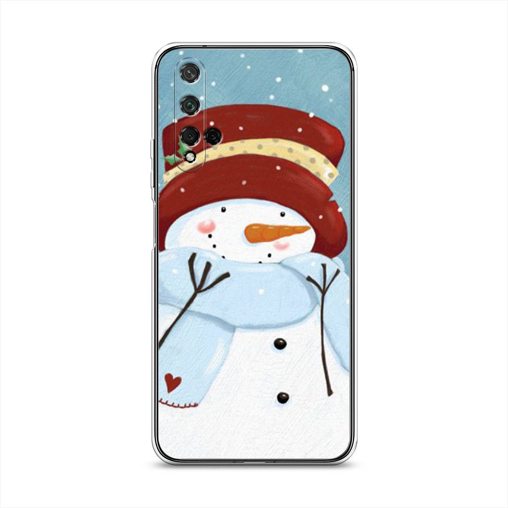 

Чехол для Honor 20/Huawei Nova 5T "Застенчивый снеговик", Голубой;белый;красный, 69550-5