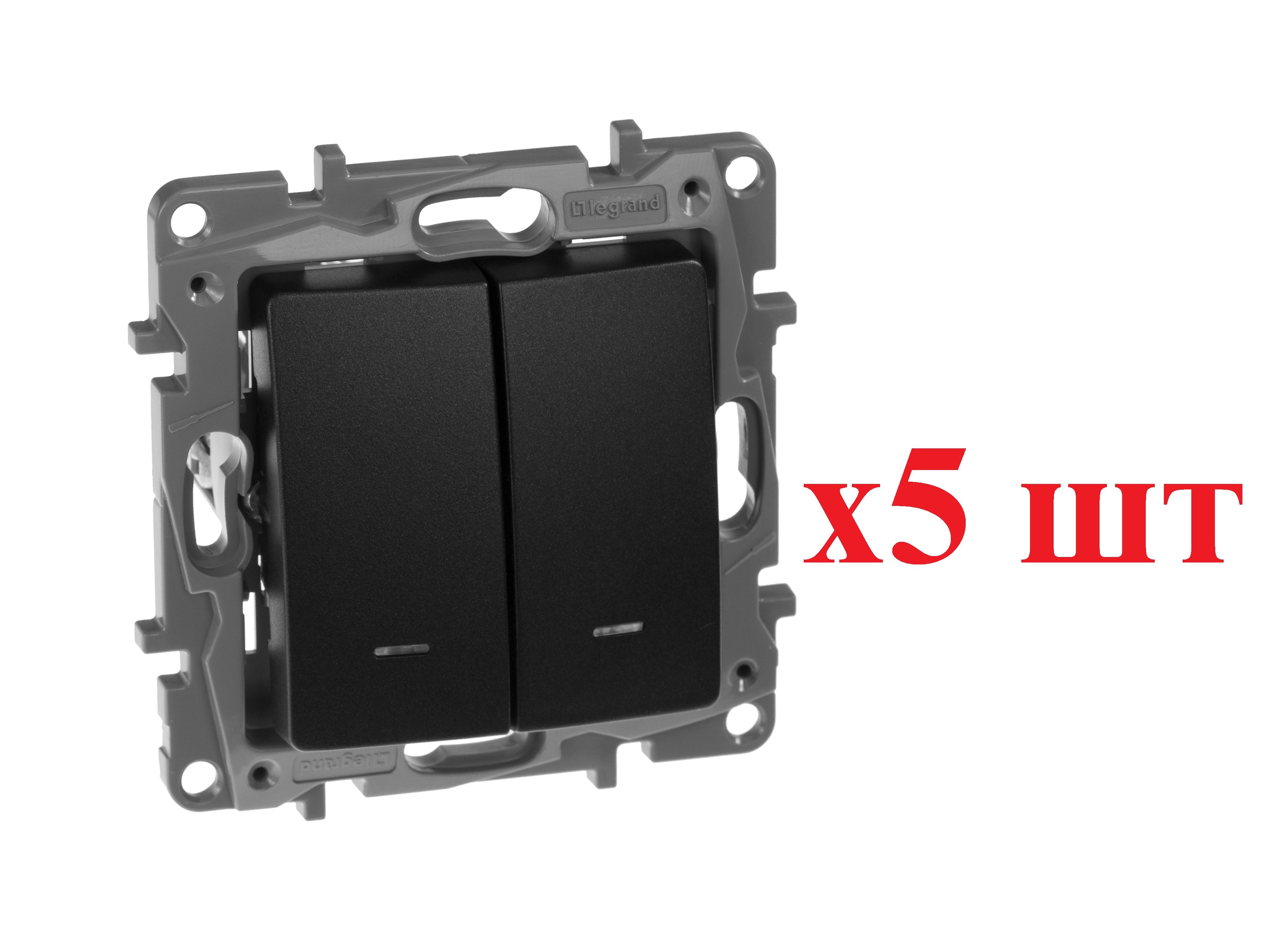 Legrand Etika Антрацит Выключатель 2-кл с подсветкой автклеммы 10 AX 250 В 672604 5шт 3060₽