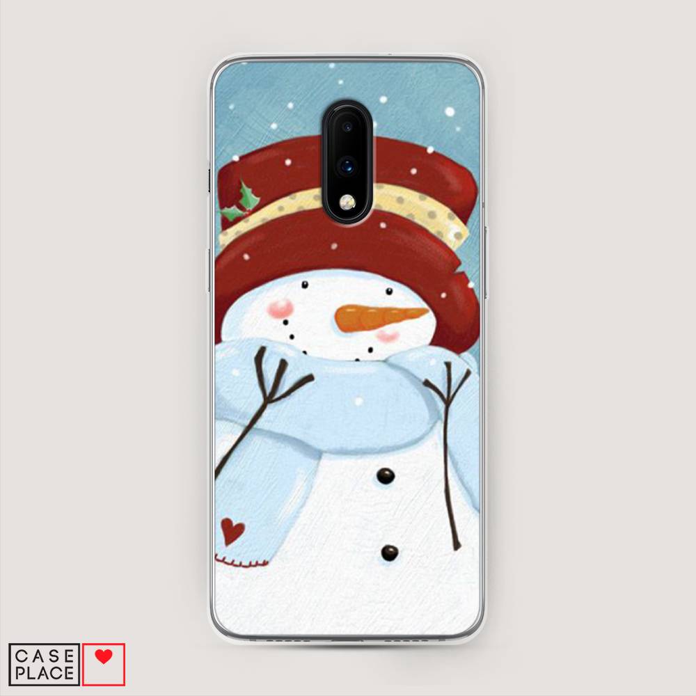 

Чехол на OnePlus 7 "Застенчивый снеговик", Голубой;белый;красный, 150750-5