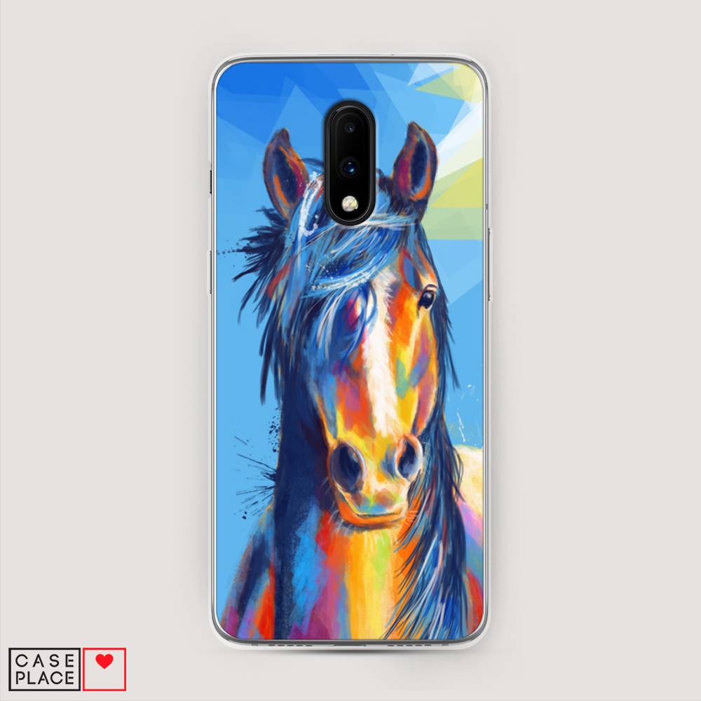 

Чехол на OnePlus 7 "Лошадь арт 3", Голубой;желтый;синий, 150750-1