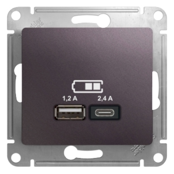 

Розетка USB Glossa тип A+C 5В/2.4А 2х5В/1.2А механизм сиреневый туман SchE GSL001439, GLOSSA22_240_Скрытый_1