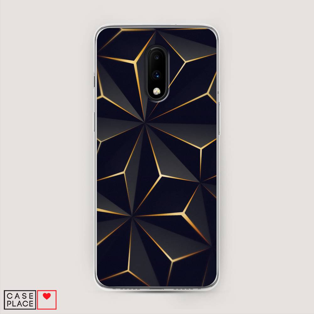 

Чехол на OnePlus 7 "Черные полигоны", Золотистый;черный, 150750-3