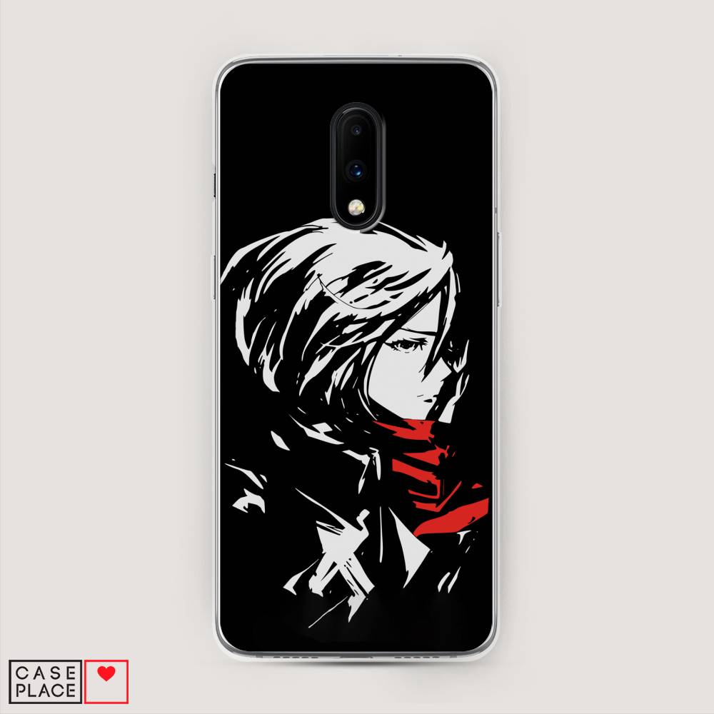

Чехол на OnePlus 7 "Микаса минимализм", Черный;серый;красный, 150750-4