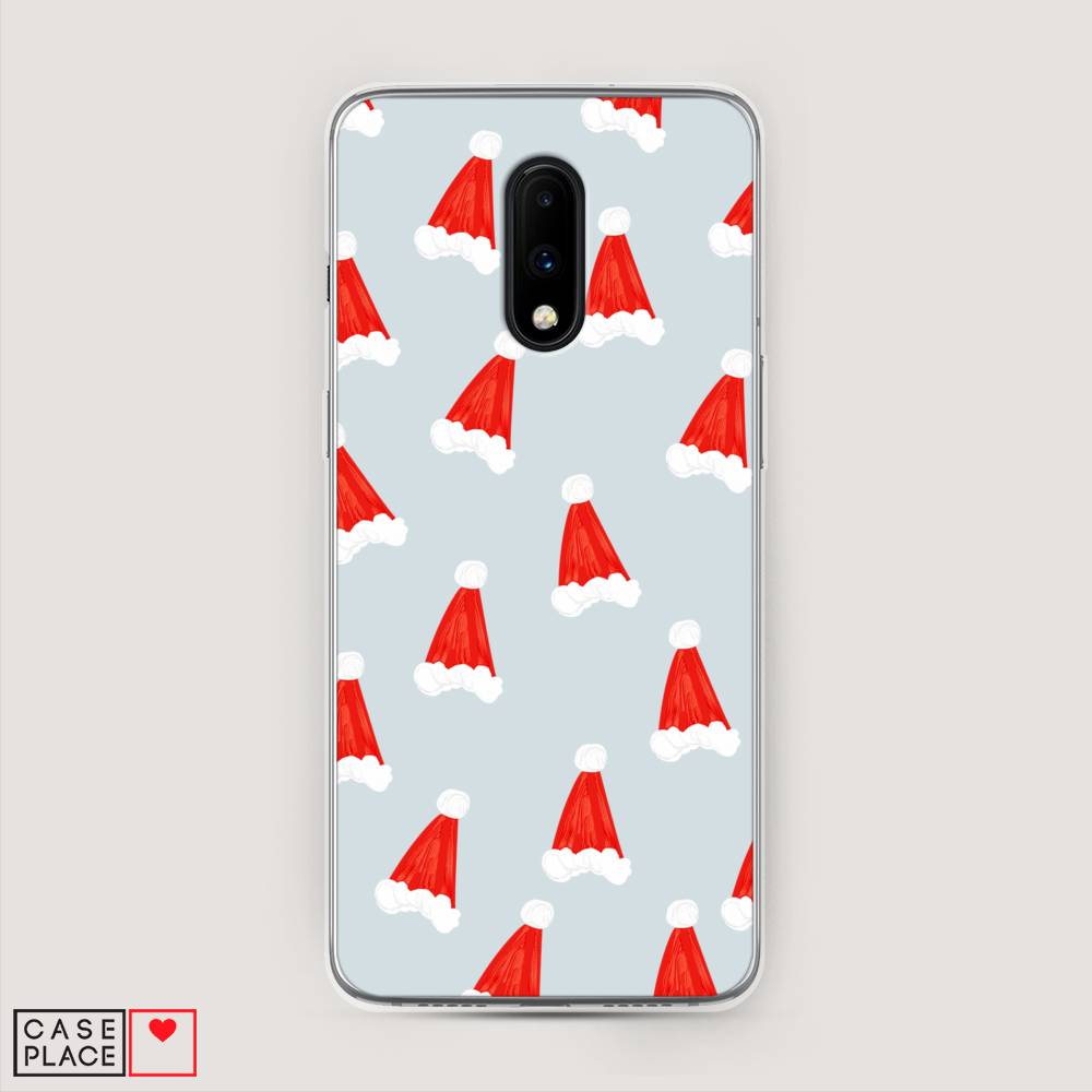 

Чехол на OnePlus 7 "Новогодние шапочки", Белый;красный;серый, 150750-5
