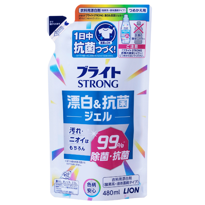 

Отбеливателель Lion Bright Strong для цветных тканей яркость+ запасной блок 480 мл
