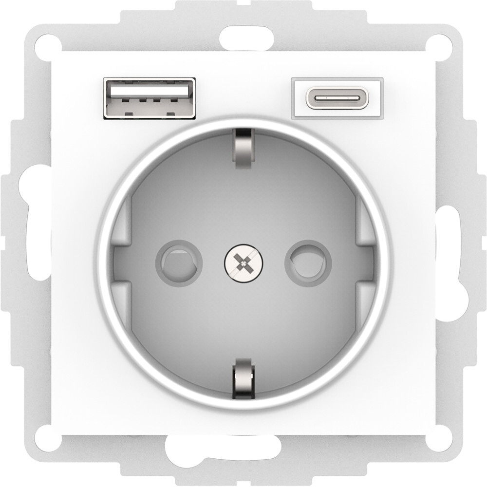 

SE AtlasDesign Белый, Розетка 16А с USB A+C (5В/2,4А/3 А, 2х5В/1,5А), мех ATN000132, AtlasDesign12!