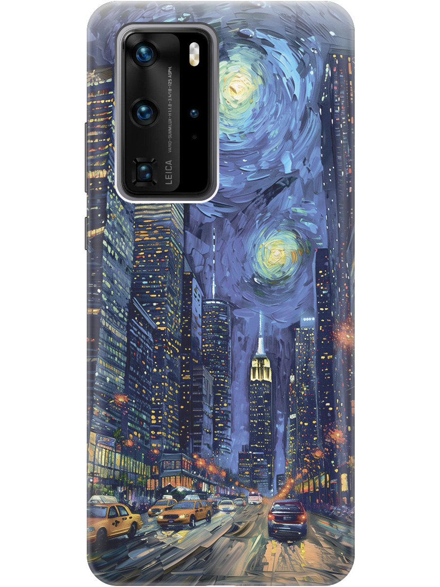 

Силиконовый чехол на Huawei P40 Pro с принтом "Ночной проспект", Прозрачный;синий;черный, 722839210