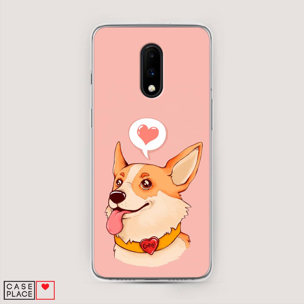 

Чехол на OnePlus 7 "Корги язык", Розовый;коричневый, 150750-1