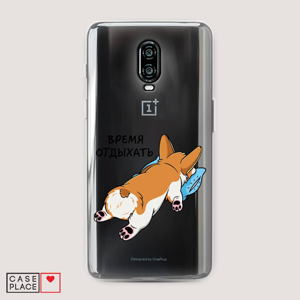 

Чехол на Oneplus 6T "Корги отдыхает", Черный;коричневый;голубой, 150650-1