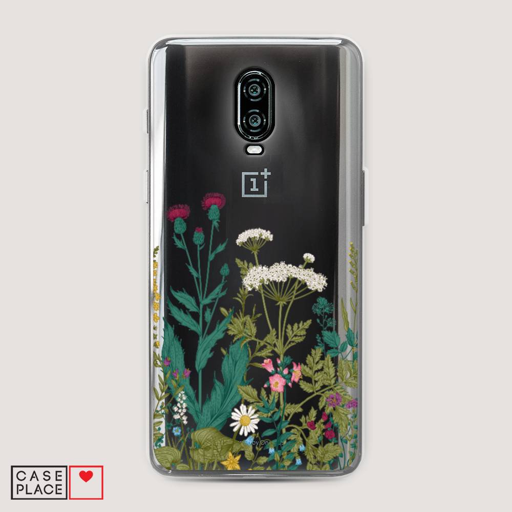 

Чехол на Oneplus 6T "Дикие полевые цветы", Зеленый;розовый;белый, 150650-2