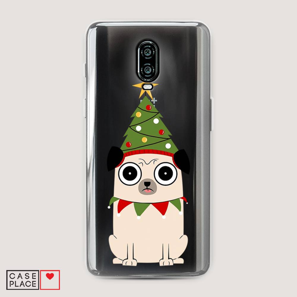 

Чехол на Oneplus 6T "Собачка с ёлочкой", Бежевый;красный;зеленый, 150650-1