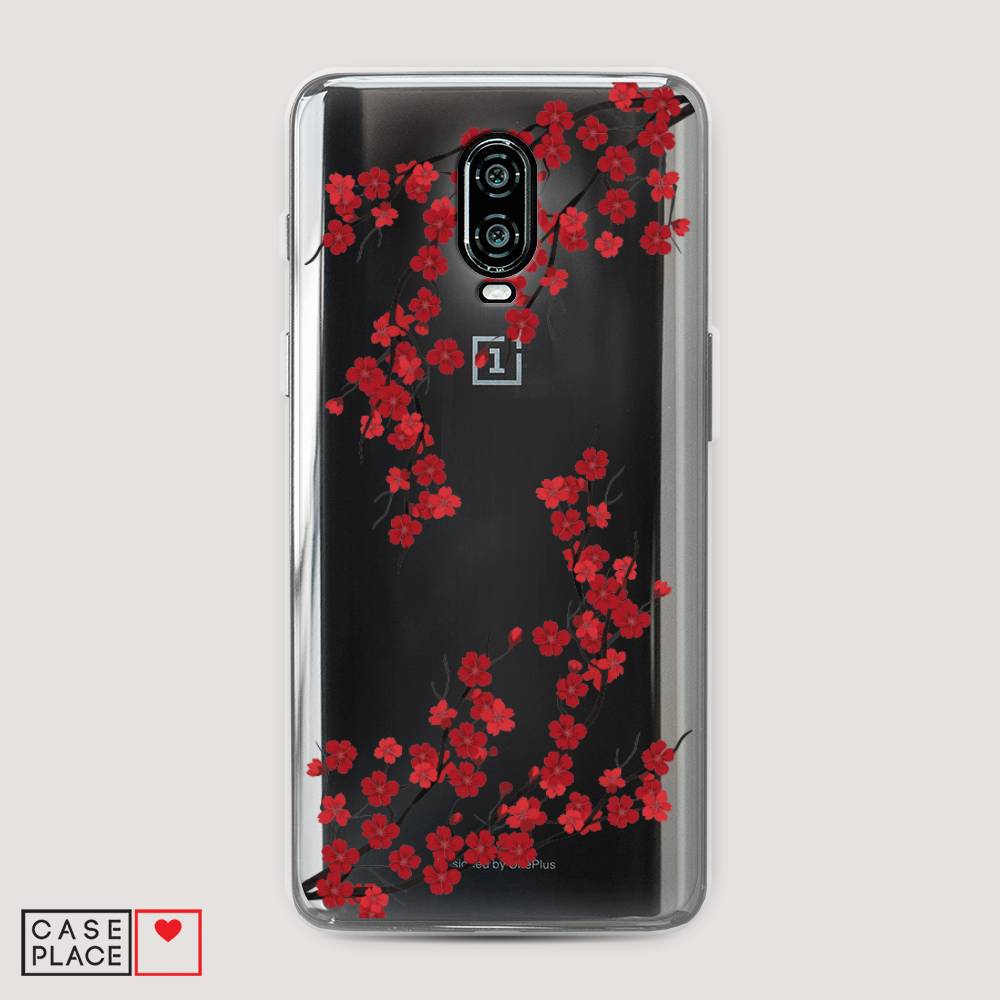 

Чехол на Oneplus 6T "Красная сакура", Красный;черный, 150650-2
