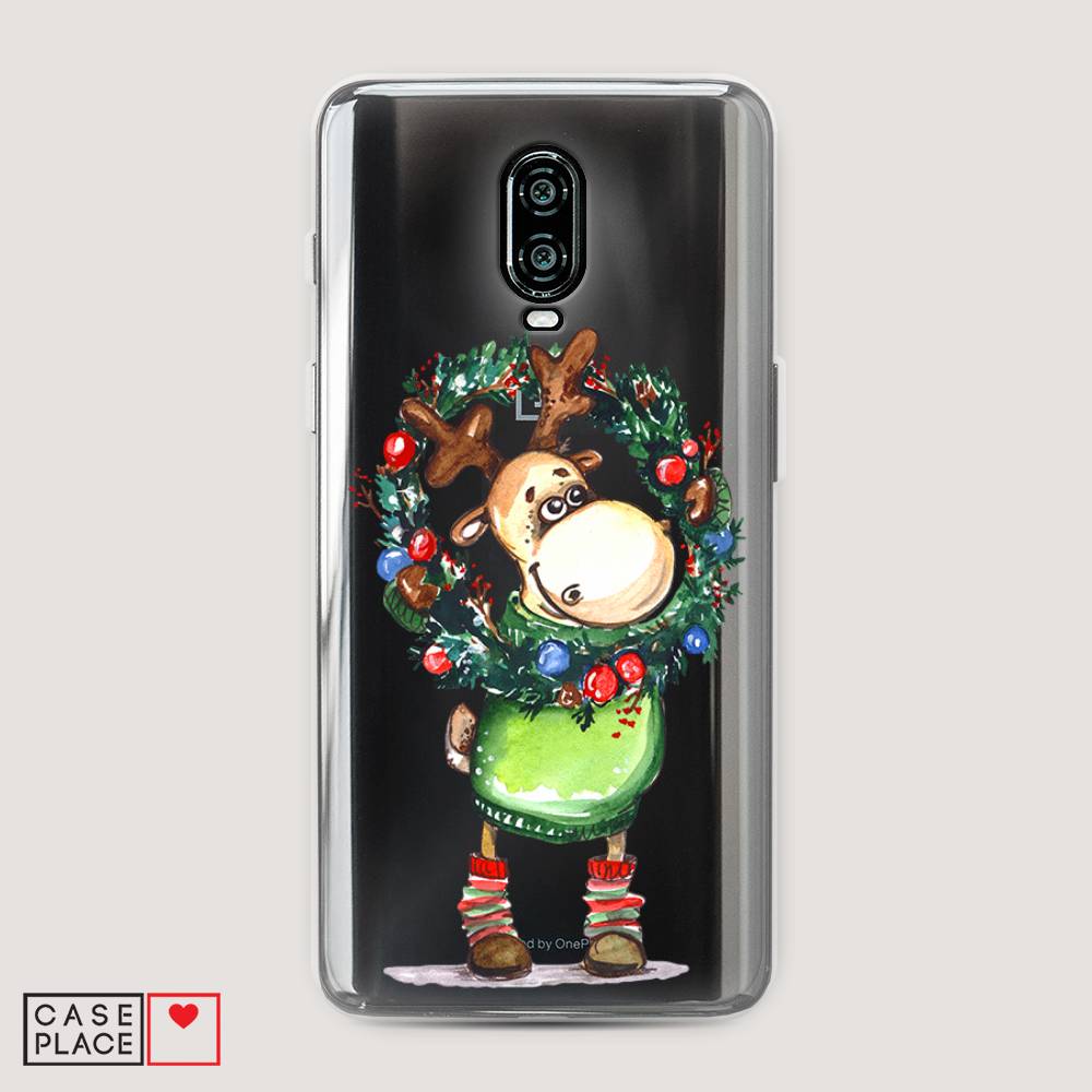 

Чехол на Oneplus 6T "Олень с новогодним венком", 150650-4