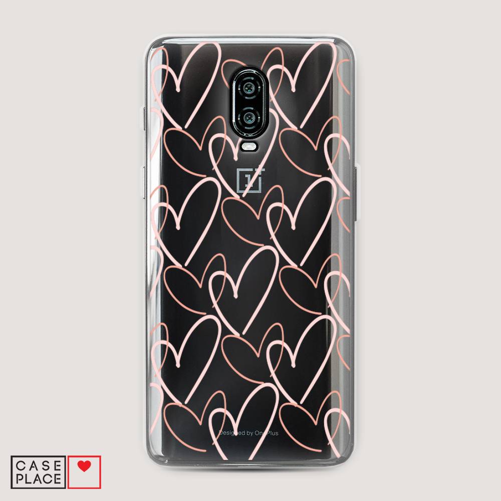 

Чехол на Oneplus 6T "Узор из сердечек", Розовый;бежевый, 150650-6