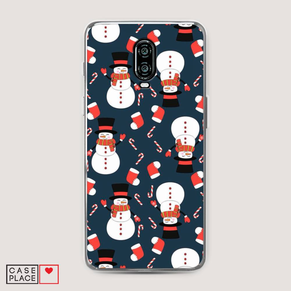 

Чехол на Oneplus 6T "Синие снеговики", Синий;белый;красный, 150650-5