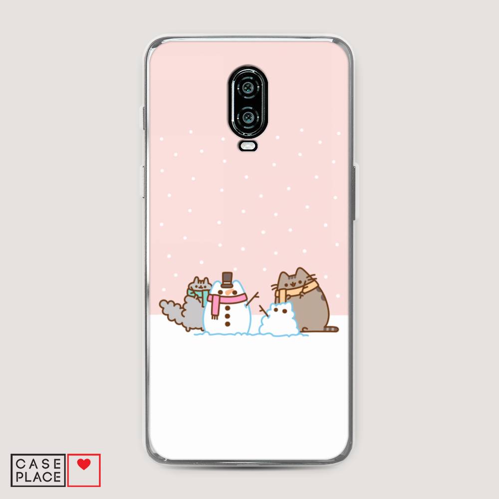 

Чехол на Oneplus 6T "Котики в снегу", Розовый;белый;серый, 150650-5